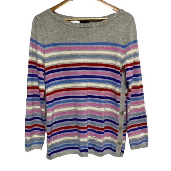 Talbots Sweaters - Talbots Sweater Womens M Gray Multicolor Stripe‎ Button Long Sleeve Pullover Top